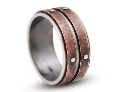 Rustic Wedding Band 925 Sterling Silver And Copper Handmade Ring Gift For Men's • $15.99