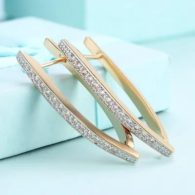 Womens Gold Plated Micro Pave CZ Crystal V Shaped Hoop Vogue Earrings #E392 • $8.99