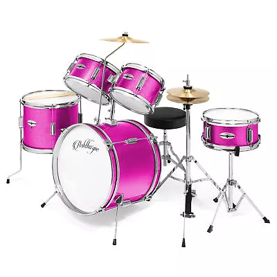 OPEN BOX - 5-Piece Junior Drum Set With Brass Cymbals - Starter Kit - Pink • $130.99