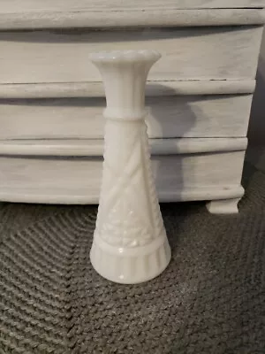 Anchor Hocking Stars & Bars Milk Glass Bud Vase Vintage 6 Inch  • $5.25