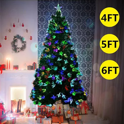 Fibre Optic Pre Lit Christmas Tree 4/5/6/7FT W/ LED Star Lights Xmas Tree Decor • $49.99