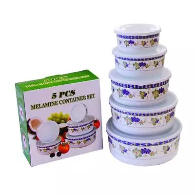 5-Piece Melamine Storage Bowls With Lids Set Charming Grape Pattern Design • £26.04