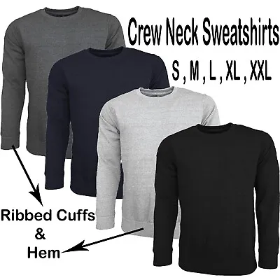 Mens Plain Sweatshirt Jumper Jersey Crew Neck Sweater Pullover Work Casual Top • £9.99