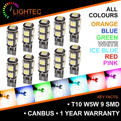 T10 Car Bulbs Led Error Free Canbus 9 Smd Pure Hid Xenon W5w 501 Side Light Bulb • £3.25