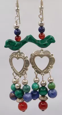 Carolyn Pollack QT Sterling Multi Stone Bird And Heart Beaded Dangle Earrings • $64.99