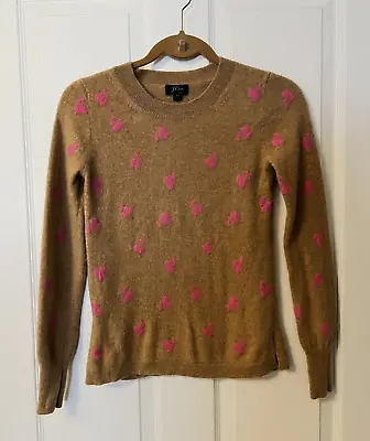 J Crew Long Sleeve Pullover Cashmere Sweater Camel/Tan With Pink Cherries Sz XS • $19.99