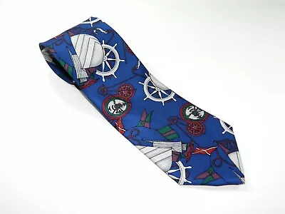 Men's HATHAWAY Silk NECKTIE Tie BLUE SAILBOAT SAILOR MADE IN USA NEW TAG • $10.98