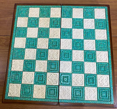Mayan Aztec Carved Folding Chess Board Only Vintage Mexico Green White SFO • $49.99