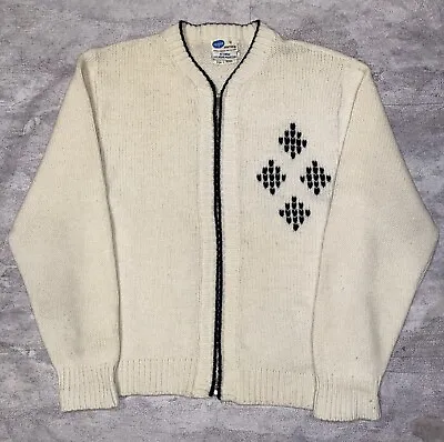 True Vintage 1950s 60s Pilgrim Sears Roebuck Wool Long Sleeve Zip Up Sweater L • $44.95