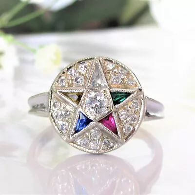 Vintage Order Of The Eastern Star 0.35Ct Round Cut CZ Woman's Ring In 925 Silver • $102