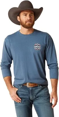 Ariat Men's Western Geo Fill Graphic Sailor Blue Heather T-Shirt 10047880 • $32.95
