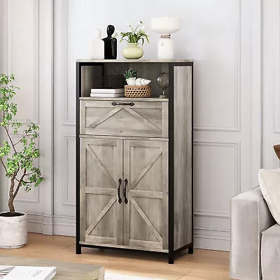 Farmhouse Coffee Bar Cabinet Barn Door Kitchen Sideboard Buffet Storage Cabinet • $156.55