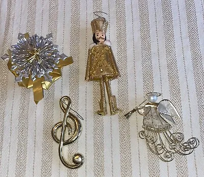 Lot Of 4 Vintage Golden Christmas Ornaments Angel Music Note  • $8.95