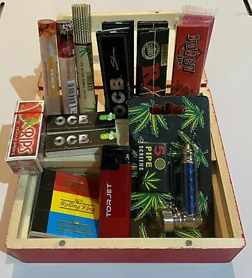 £17.99 • Buy Black Wooden Rolling Box Gift Set - Papers - Tips - Lighter - Pipe - Cyclones