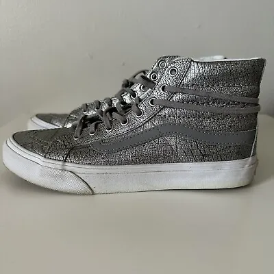 Vans Sk8-Hi Slim Unisex RARE Silver Foil Metallic Leather Sneakers M6.5 W8 • £24.11