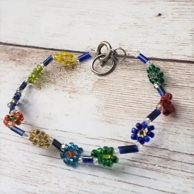 Vintage Bracelet / Bangle - Child's Small Beaded Flower Bracelet • $6.99