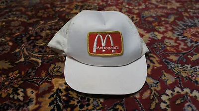 Vintage 1980s Mcdonald’s Patch Logo Trucker Hat Cap White Mesh SnapBack USA  • $12.99