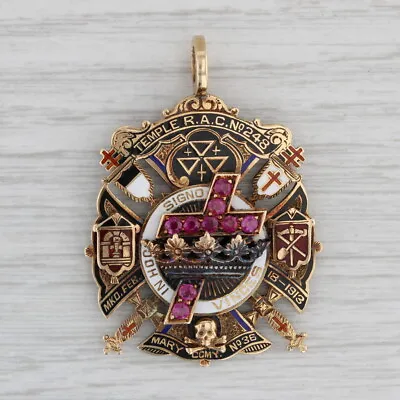 Masonic Knights Templar 1913 - Fob Medallion 14k Gold Enamel Diamond • $1999.99