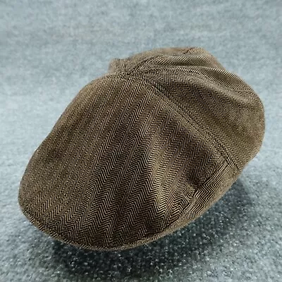 H&M Hat Flat Cap Mens Medium Brown Herringbone Lined Casual Lightweight Cap • $25.64