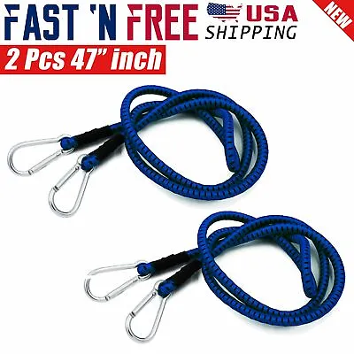 2 Pcs 47  Inch Tie Strap Round Bungee Cord With Carabiners Hooks Clips Bulk NEW • $10.59