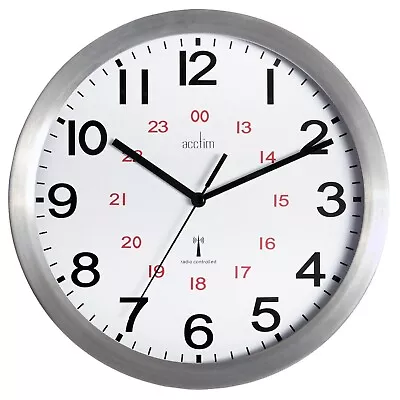 £34.99 • Buy Acctim Century Wall Clock Radio Controlled Brushed Aluminium 12/24Hour Dial 25cm