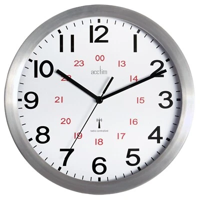 £34.99 • Buy Acctim Century Wall Clock Radio Controlled Brushed Aluminium 12/24Hour Dial 25cm