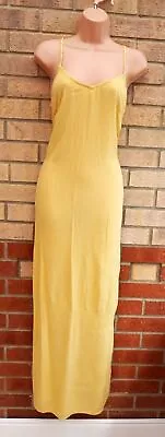 Marks Spencer Baby Yellow Strappy Viscose Splits Sides Fit Long Maxi Dress 10 • £19.99