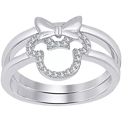 Real Moissanite 14K White Gold Plated Mickey & Minnie Mouse Bridal Ring Set • $127.99