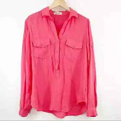 BELLA DAHL Small Button Down Shirt Coral Pink Sheer Lightweight Summer Small • $19.57