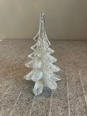 Vintage Art Glass Christmas Tree 6 ¼” White Snow Flecks Iridescent • $40