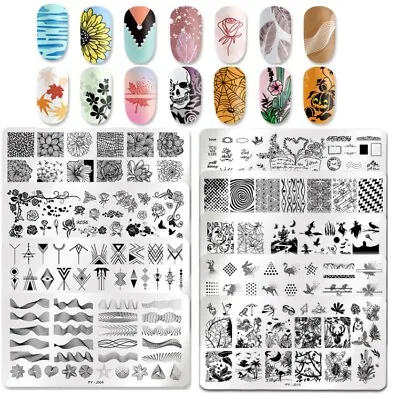 LARGE Reusable Nail Art Stamping Plate Flowers Nail Stencils Template Polish  • £3.20