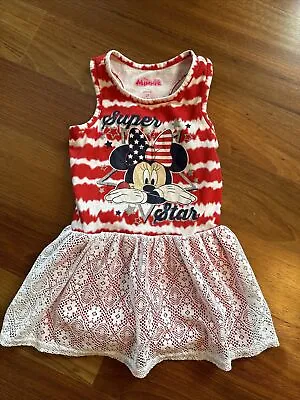 Toddler Girl 3T Disney Red White Tie Dye Minnie Mouse Tank Dress EUC • $6