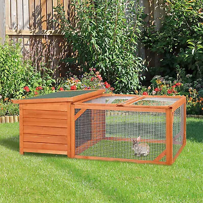 Wooden Rabbit Hutch With Run Small Animal Guinea Pig House 125.5 X 100 X 49cm • £92.99