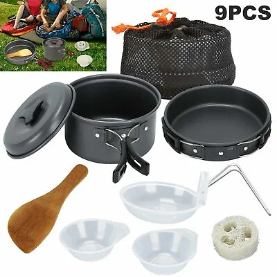 £14.29 • Buy 9 Pcs/Set Portable Camping Cookware Kit Outdoor Picnic Hiking Cooking Equipment
