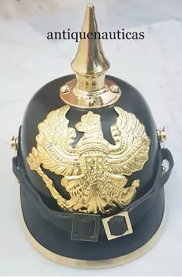 Collectable Black Brass German Leather Helmet Bavarian Artillery Militaria • $114.39