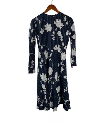 Mignon Doo Blue White Floral Midi Dress Sz S Striped Long Sleeves Anthropologie • $50