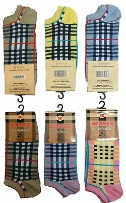 6 Pairs Ladies Womens Tartan Sport Gym Ankle Trainer Cotton Socks Size 4-6 Lot • £3.79