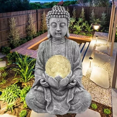 Solar Meditation Buddha Statue Zen Garden Buddha Statue Outdoor Decoration • $38.99