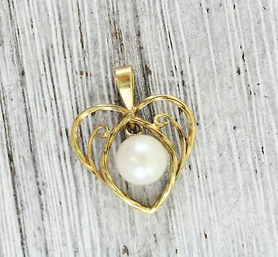 Vintage Pearl Heart Gold Sterling Silver 925 Pendant Dangle Pretty Design • $25.60