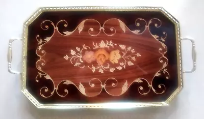 Italian Marquetry Rectangular Gallery Tray 9x16x1 With Brass Handles • $39.10