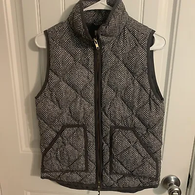 J.Crew Woman’s Grey Herringbone Quilted Puffer Vest Front Zip W/pockets Size XS • $22