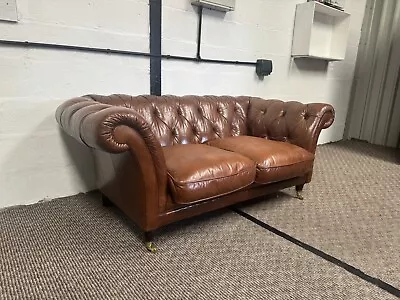 Laura Ashley  Hudson  Tan Leather Chesterfield Sofa **Local Delivery Possible** • £590