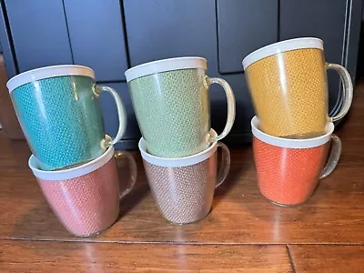 VTG Raffia Ware Mugs Cups Insulated Burlap 3.75” MCM Set Of 6 Different Colors • $33