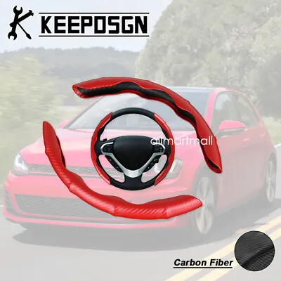 For VW Volkswagen Polo Jetta 15'' Carbon Fiber Red Steering Wheel Cover Leather • $15.19