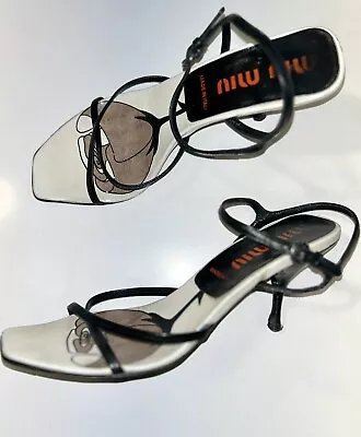 Iconic Miu Miu VINTAGE Y2K Black Flower Strappy Leather Sandals Size 38.5 • $169