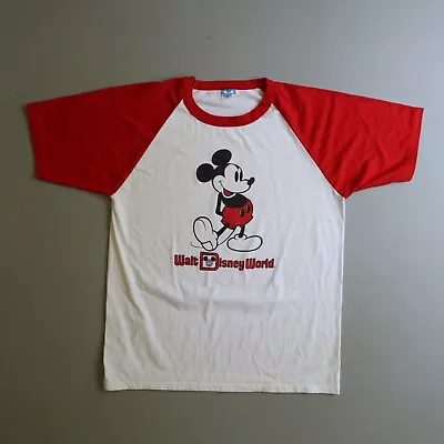 Vintage Mickey Mouse Disney World White Red Raglan T-Shirt Baseball Large 80s • $45