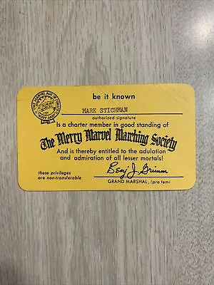 '64 Mmms Membership Card Extremely Rare #655 Merry Marvel March Marching Society • $140