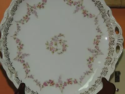 Antique C.T Germany 9.25  Handled Platter Charger Plate Roses Embellished W/gold • $18.99