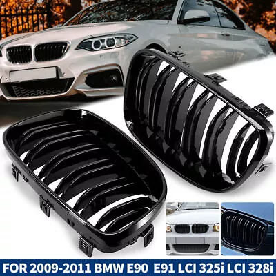 For BMW 09-11 3 Series E90 E91 Gloss Black Front Kidney Dual Slat Grill Grille • $27.39