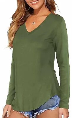 Beluring Womens T-Shirts Casual V Neck Tops Longline Tshirt Curved Hem Loose... • £7.99